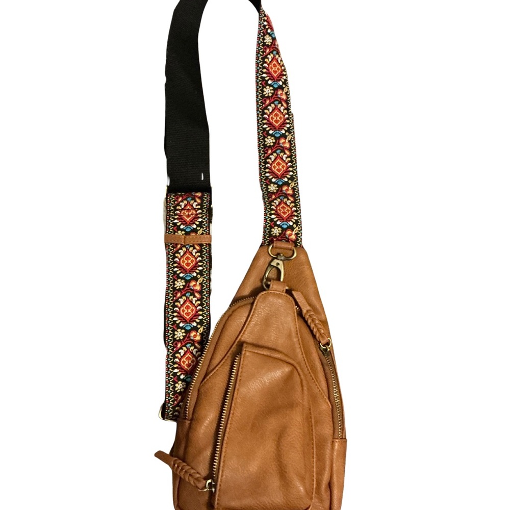 Antik Kraft Tan Crossbody Bag with Colorful Strap